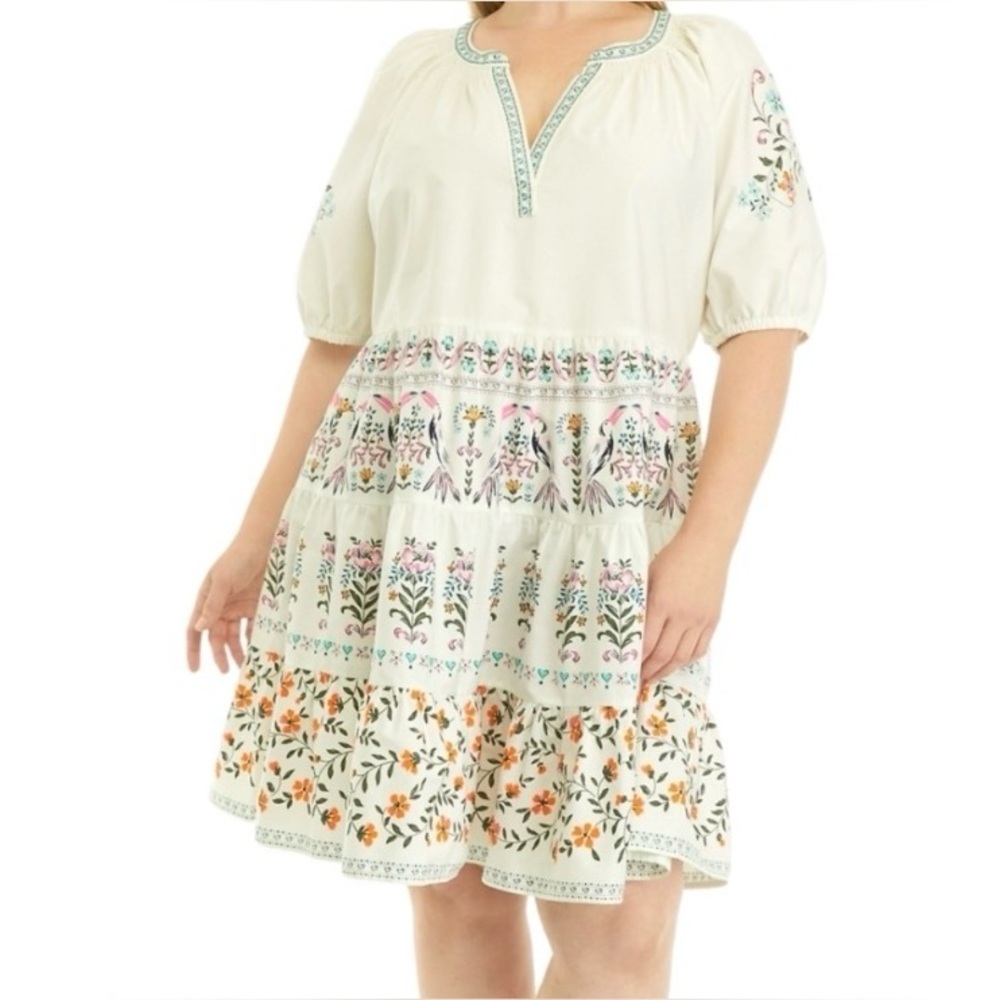Crown And Ivy White Floral And Toucan whimsical Dress 3X 100% cotton W25.036